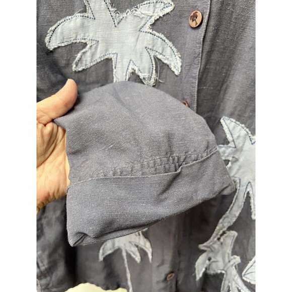 HEART of PALM Tropical Linen Resort Jacket Womens Sz 14 Artsy Blue Art to Wear - Picture 4 of 8
